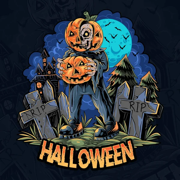 Halloween Zombies Bring Halloween Pumpkins Night — ストックベクタ