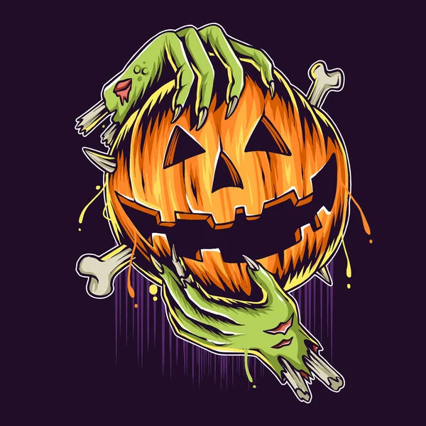 Zucca Halloween Nelle Mani Zombie — Vettoriale Stock