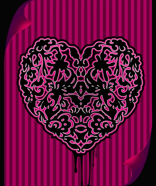 Black ornate emo heart — Stock Vector