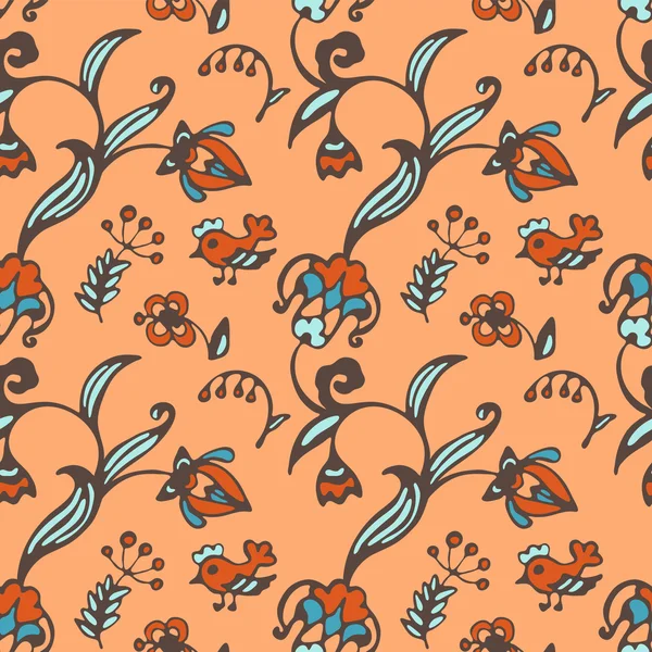 Fleur sans couture papier peint oiseaux herbes — Image vectorielle