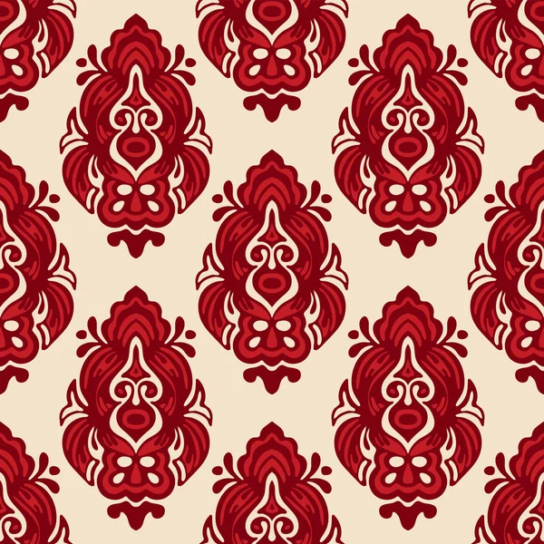 Patrón sin costura damasco floral vector rojo — Vector de stock