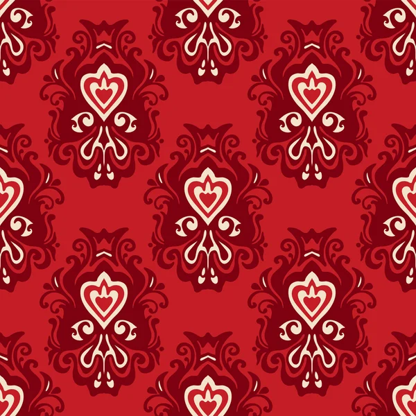Patrón vintage sin costuras damasco floral vector rojo — Archivo Imágenes Vectoriales