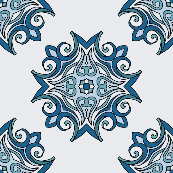 Blue oriental damask seamless vector design — Stock Vector