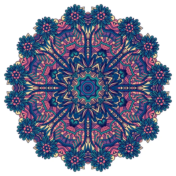 Индийский Цветочный Узор Декоративными Цветами Этнический Отпечаток Мандалы Векторный Медальон — стоковый вектор