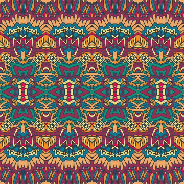 Patrón Tribal Floral Festivo Abstracto Geométrico Colorido Sin Costura Mandala — Vector de stock