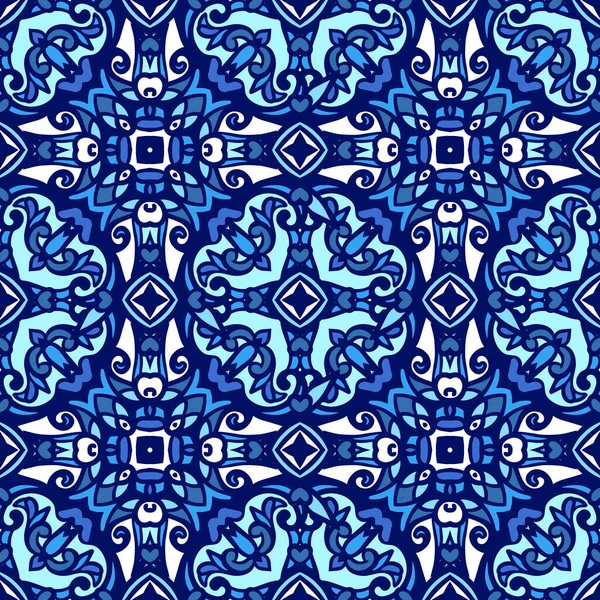 Prachtig Naadloos Blauw Etnisch Abstract Vectorpatroon Geometrisch Blauw Wit Azlejo Rechtenvrije Stockvectors