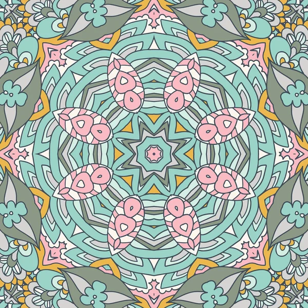 Mandala Doodle Art Decorated Background Abstract Geometric Ethnic Seamless Pattern — Stockvektor