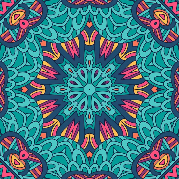 Mandala Doodle Art Decorated Background Abstract Geometric Ethnic Seamless Pattern — Vetor de Stock