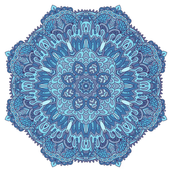 Mándala Arabesco Geométrico Étnico Azul Invierno Abstracto Medallón Redondo Garabato — Archivo Imágenes Vectoriales