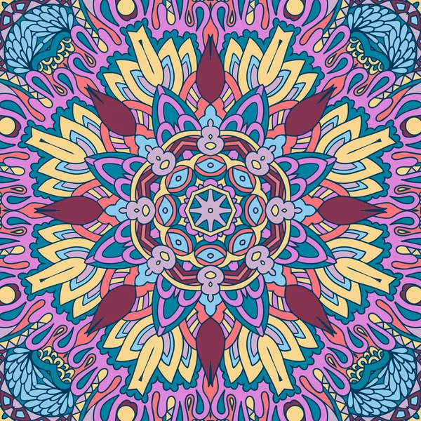 Blumenmedaillonaufdruck Vektor Nahtlose Muster Mandala Kunst Psychedelisches Karnevalsplakat — Stockvektor