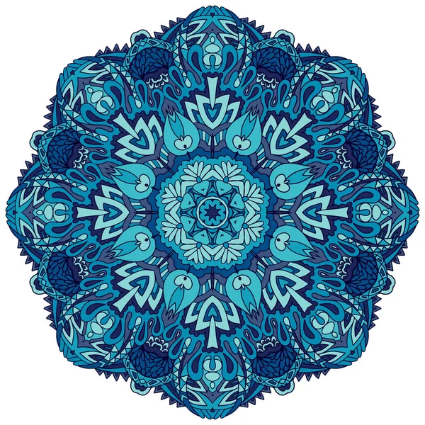 Mándala Geométrico Étnico Azul Invierno Abstracto Medallón Lindo Copo Nieve — Archivo Imágenes Vectoriales