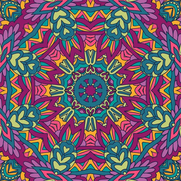 Festive Colorful Tribal Ethnic Seamless Vector Pattern Ornamental Psychedelic Mandala — Stock Vector