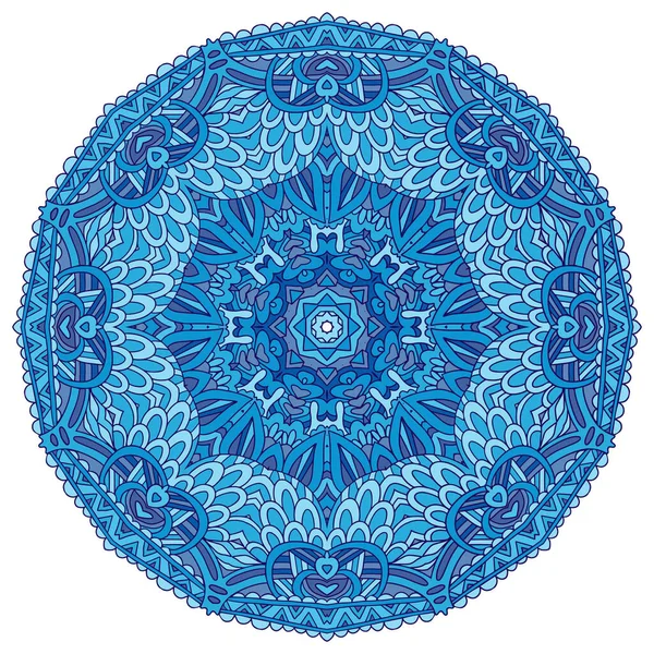 Mándala Geométrico Étnico Azul Invierno Abstracto Medallón Redondo Copo Nieve — Archivo Imágenes Vectoriales