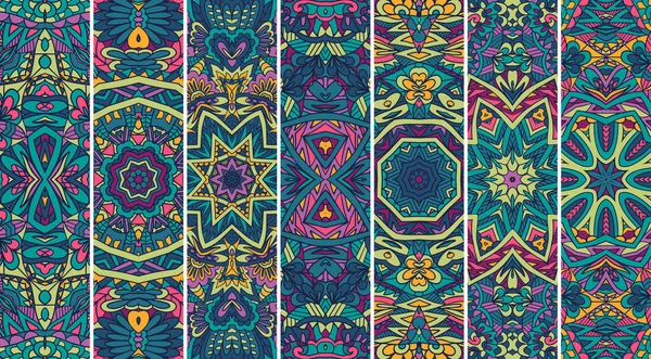 Ethnic Tribal Geometric Banner Collection Mandala Art Bright Colors Jogdíjmentes Stock Illusztrációk