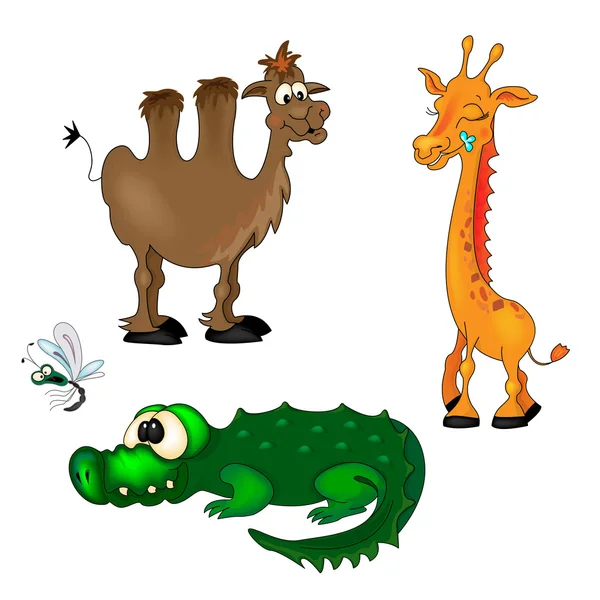 长颈鹿骆驼鳄鱼和飞 免版税图库矢量图片