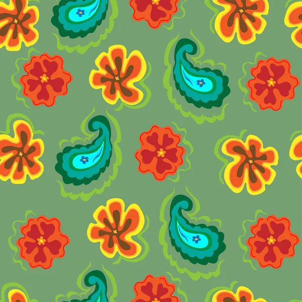 Patrón floral sobre fondo verde — Vector de stock