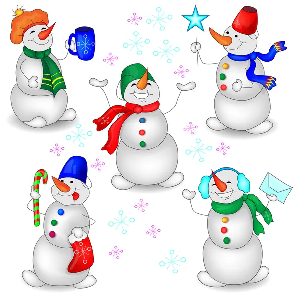 Beyaz arkaplanda kardan adamlar