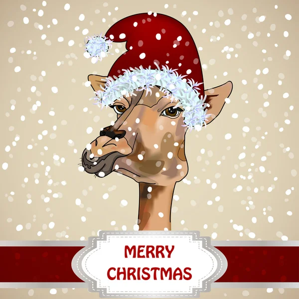 Portrait Of A Giraffe In A Christmas Hat — Stock Vector