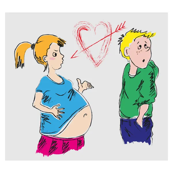 Rysunek dziewczyny w ciąży i facet — Wektor stockowy