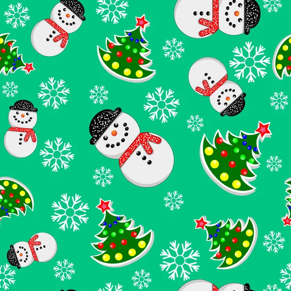 Bezešvé sněhulák a vánoční stromy — Stockový vektor