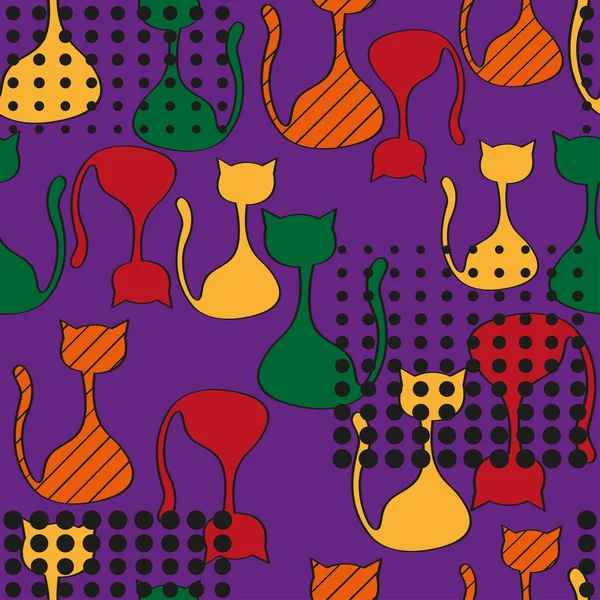 Modèle abstrait sans couture avec des chats colorés — Image vectorielle