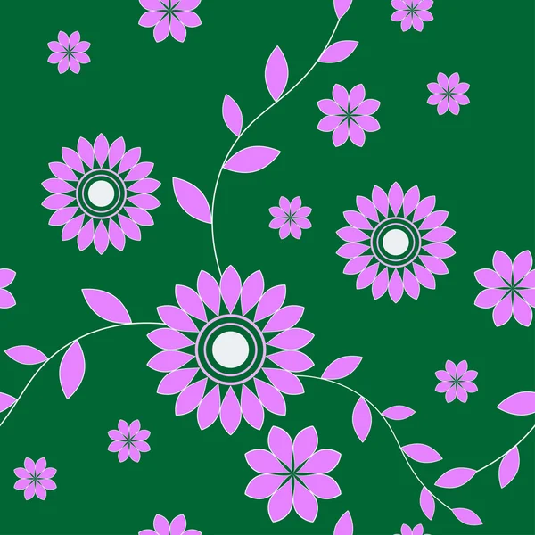 Flores rosadas sin costuras sobre un fondo verde — Vector de stock