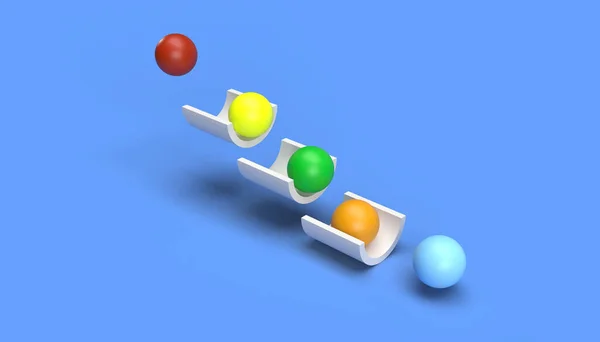 彩色球在下降过程中 3D插图 — 图库照片