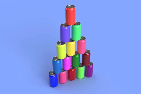 Piramida Kolorowymi Puszkami Ilustracja — Zdjęcie stockowe