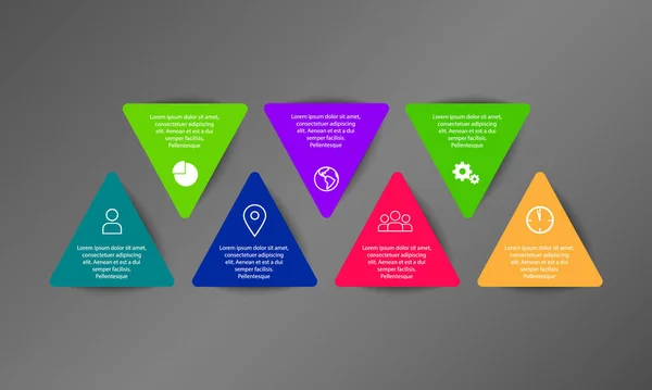 Infografik Mit Sieben Farben Dreieck Box Mit Schatten Auf Grauem — Stockvektor