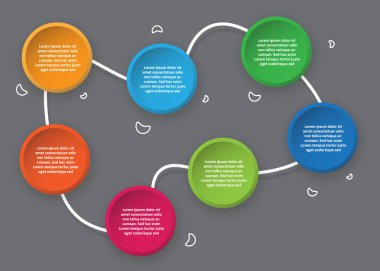 Gölge ile bağlantılı 7 yuvarlak renkli simge içeren vektör bilgileri, simgeler metin için hazır.