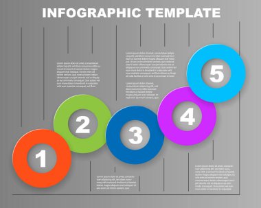 Vector Infographic etiket tasarım şablonu simge ve 5 seçenek veya adımla. İşlem şeması, sunumlar, iş akışı düzeni, afiş, akış şeması, bilgi grafiği için kullanılabilir.