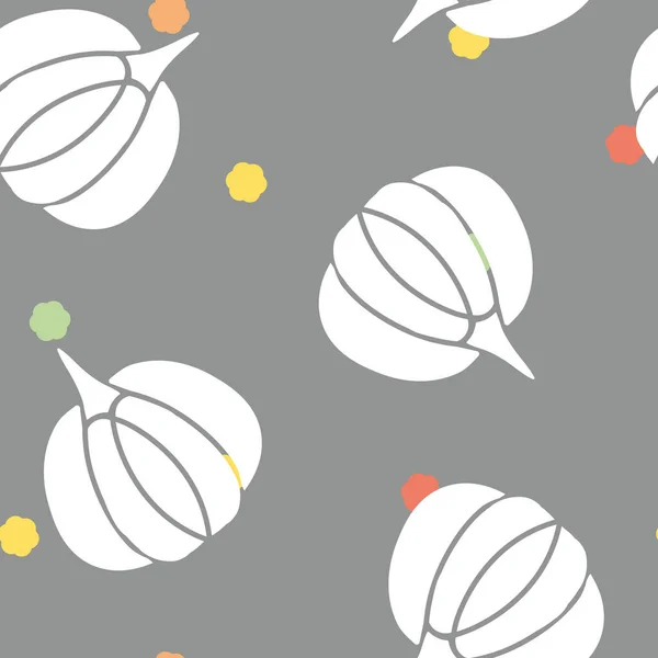 Vector White Pumpkins mit Niedlichen Konfetti Gänseblümchen auf grauem, nahtlosem Musterhintergrund. Perfekt für Stoffe, Tapeten und Scrapbooking-Projekte. — Stockvektor