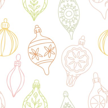 Pastel Renkleri arkaplanındaki Vector Vintage Noel Süslemeleri Çizgisi. Web tasarımı, kumaş, hatıra defteri ve duvar kağıdı projeleri için mükemmel.
