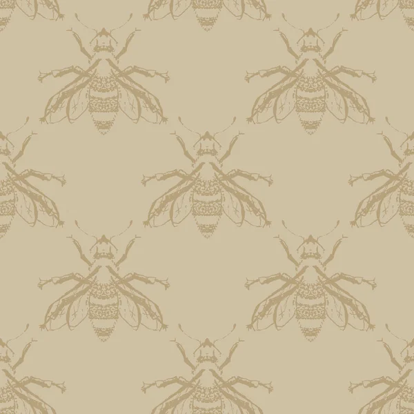 Vector Vintage Bees Dibujo en fondo beige patrón sin costuras. Perfecto para proyectos de tela, scrapbooking y papel pintado. — Vector de stock