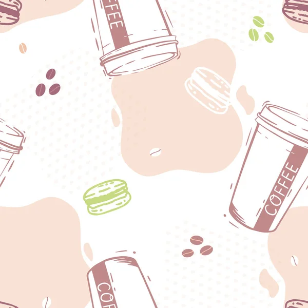 Vector Coffee Macaron Love Pastel Colors Seamless Pattern Background — Archivo Imágenes Vectoriales