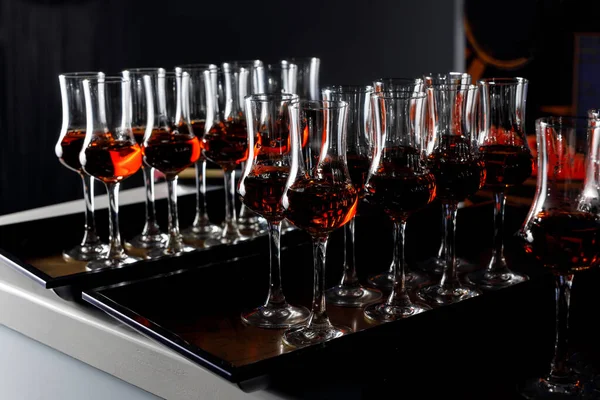 Row Cognac Glasses — Stock Photo, Image