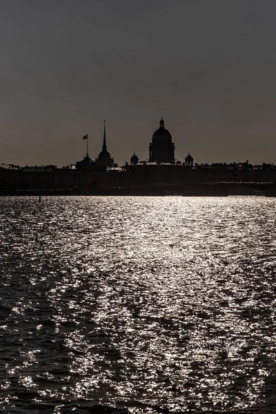 Sint Petersburg Rusland Silhouet Uitzicht Vanaf Neva Rivier — Stockfoto