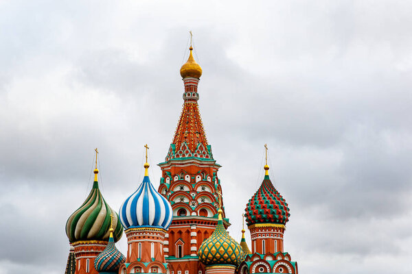 Russian cathedral against heavy gray clouds