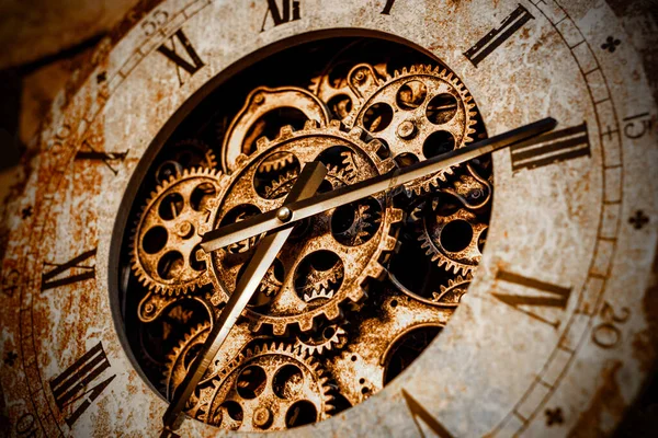 Close Clockwork Iron Gears Arrows — Stock Photo, Image