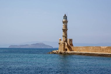 Yunanistan 'ın Girit adasındaki Chania' daki eski Venedik deniz feneri.