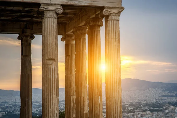 Colunata Grega Antiga Típica Hora Pôr Sol Close — Fotografia de Stock
