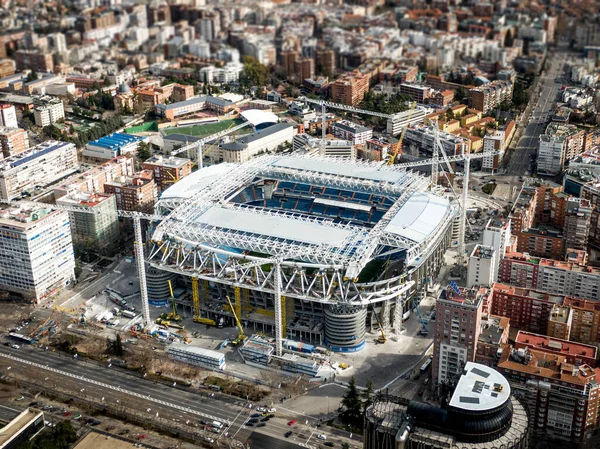 Madrid Španělsko Února 2022 Stadion Santiago Bernabeu Během Rekonstrukce Letecký — Stock fotografie