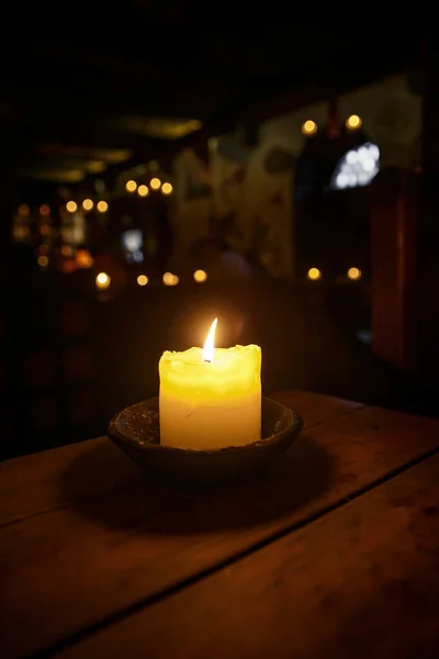 Candle Table Medieval Tavern — Stock Photo, Image