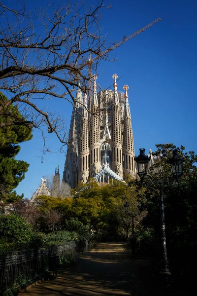 Barcelone Espagne Janvier 2022 Construction Sagrada Familia Barcelone Grues Dessus — Photo