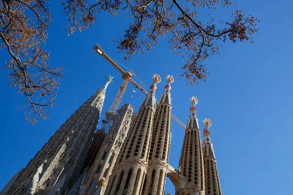 Construction Sagrada Familia Barcelone Grues Dessus Église — Photo