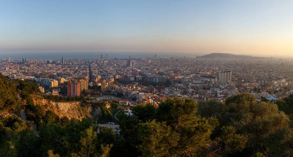 Panorama Cidade Barcelona Durante Pôr Sol — Fotografia de Stock