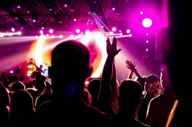 Elleri havada bir kız rock konserinden zevk alır.