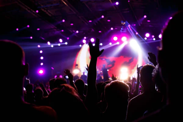 Concert Rock Silhouettes Gens Heureux Levant Main — Photo