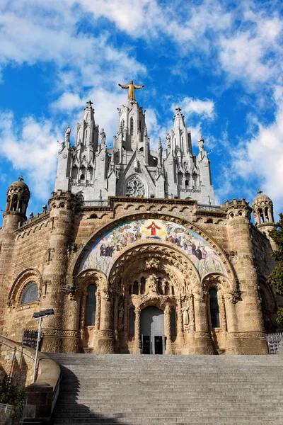 Temple Sacré Cœur Jésus Sur Montagne Tibidabo Barcelone Espagne — Photo