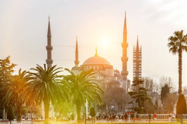 Mavi Cami - Sultanahmet İstanbul, Türkiye 'de gün batımında